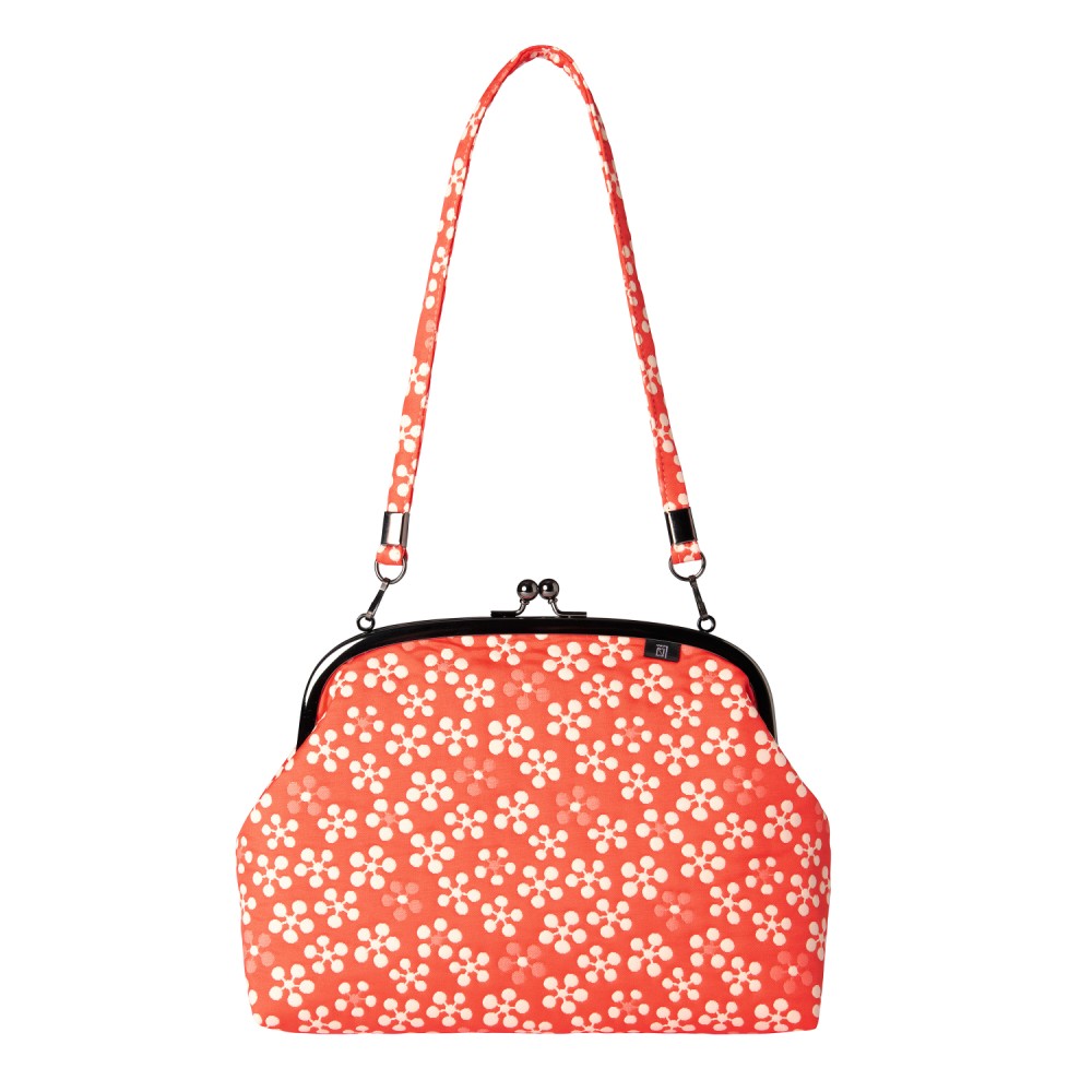 利休梅柄 がま口バッグ《 赤 》/ がまぐちハンドバッグ がまぐち ポシェット 朱色 レッド お土産 日本..