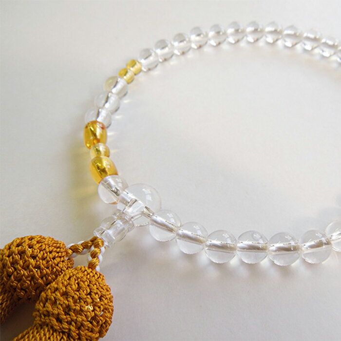 念珠 No.1-3 水晶リボン黄水晶入 金茶房 女性用 数珠 略式数珠 天然石 念誦 頭房 ギフト 贈り物 法事 ..