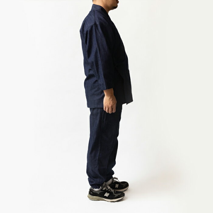 【ポイント5倍 クーポン発行】【さんび】 デニム作務衣 No.320 M/L 児島デニム 濃紺 日本製 メンズ さむえ 上下セット 父の日 男性 紳士