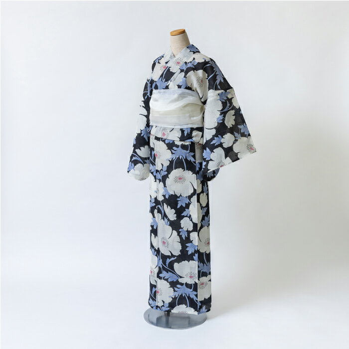 【11月1日限定 ポイント10倍】ゆかた 花古今 ひなげし (黒) 綿 ブラック 仕立て上がり プレタ 浴衣 レディース 婦人用 綿 夏 粋 女性用 涼しい 上品 シック 花火 お祭り 伝統 大人 本格派 日本製