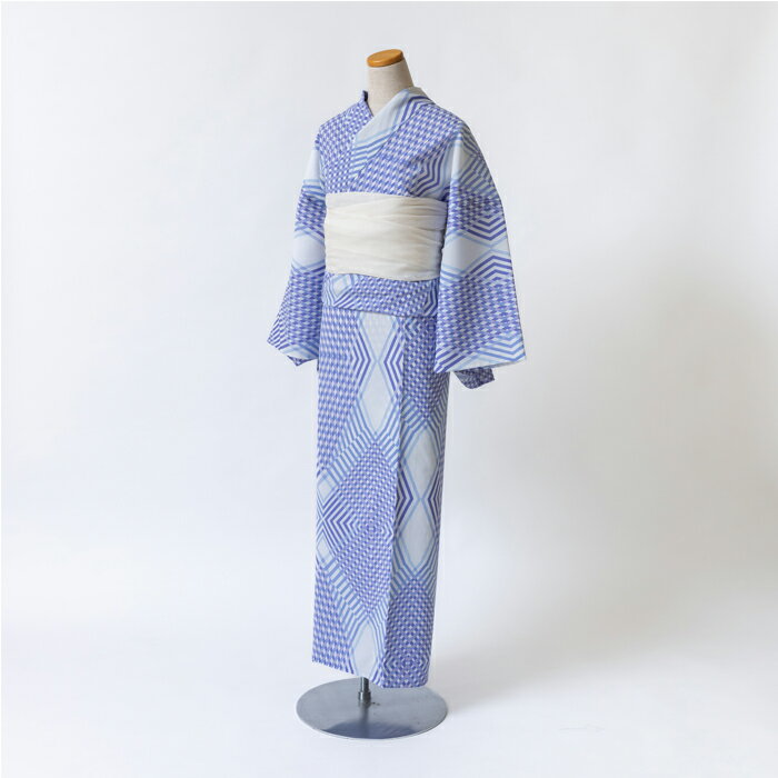 【ポイント10倍 クーポン発行】ゆかた 古今 プリズム （ブルー） 東レセオα 青 仕立て上がり プレタ 浴衣 レディース 婦人用 夏 粋 女性用 涼しい 上品 シック 花火 お祭り 伝統 大人 本格派 日本製
