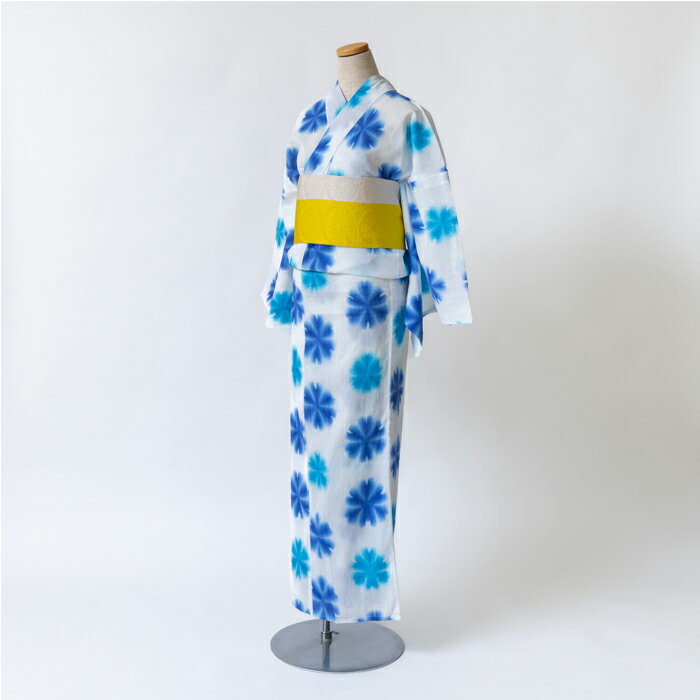 ゆかた 古今 雪花絞り （青×エメラルド） 綿 高島ちぢみ ブルー グリーン 仕立て上がり プレタ 浴衣 レディース 婦人用 夏 粋 女性用 涼しい 上品 シック 花火 お祭り 伝統 大人 本格派 日本製