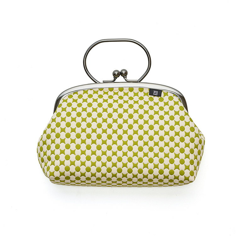 【ポイント10倍 クーポン発行】ふくれ織り 七宝 リング付がま口ポーチ 5.5寸 / 白地×緑(4)