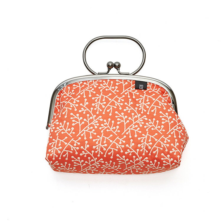 ふくれ織り 南天 リング付がま口ポーチ 5.5寸 / 赤