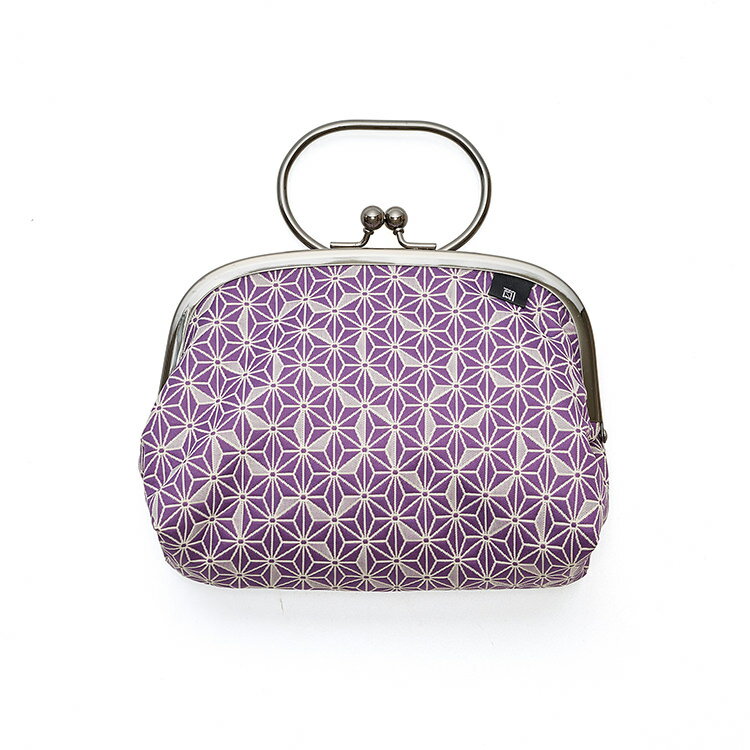 【ポイント10倍 クーポン発行】ふくれ織り 麻の葉 リング付がま口ポーチ 5.5寸 / 紫