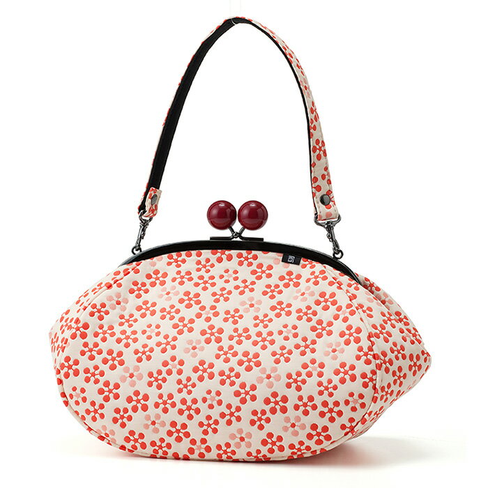 利休梅柄 赤玉バッグ《 白×赤 》/ がまぐちハンドバッグ　がまぐち ポシェット 朱色 レッド お土産 日..