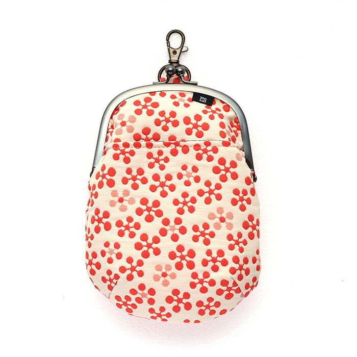 利休梅柄 4.0寸 チョークポーチ《白× 赤 》/ がまぐち ポシェット 朱色 レッド お土産 日本製 京都 さ..