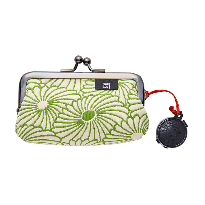 菊柄 朱肉付き印鑑ケース《白× 緑 》/ がまぐち はんこ 小銭入れ コインケース グリーン お土産 日本製 京都 さんび堂 手作り【メール便対応商品】 和柄 ...