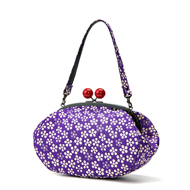 利休梅柄 赤玉バッグ《 紫 》/ がまぐちハンドバッグ　がまぐち ポシェット グリーン お土産 日本製 京..