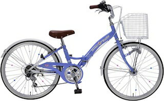 楽天サン・ブレス折り畳み自転車 22インチ小学生　元気な女の子にお洒落可愛いジュニアサイクル22インチ　カゴ付シマノ製6段変速ジュニア　子供自転車MyPallas　マイパラスM-802F ラベンダーブルー色