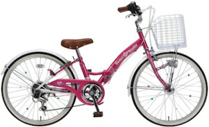 折り畳み自転車 22インチ小学生　元気な女の子にお洒落可愛いジュニアサイクル22インチ　カゴ付シマノ製6段変速ジュニア　子供自転車MyPallas　マイパラスM-802F ローズピンク色