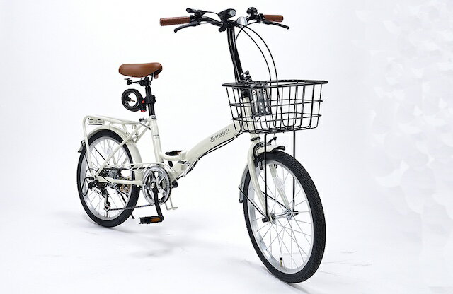 折り畳み自転車 20インチシマノ6段変速機カゴ付き　LEDライト　ホルダー付ワイヤー...