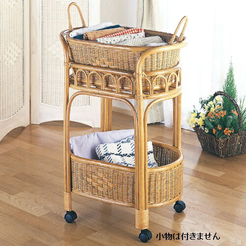 脱衣カゴ ランドリーバスケット 2段ワゴン キャスター付 洗面所に最適 省スペース収納 通気性 軽量 幅63×奥行37×高さ81cm 今枝商店 天然籐 籐 ラタンK13 K-13