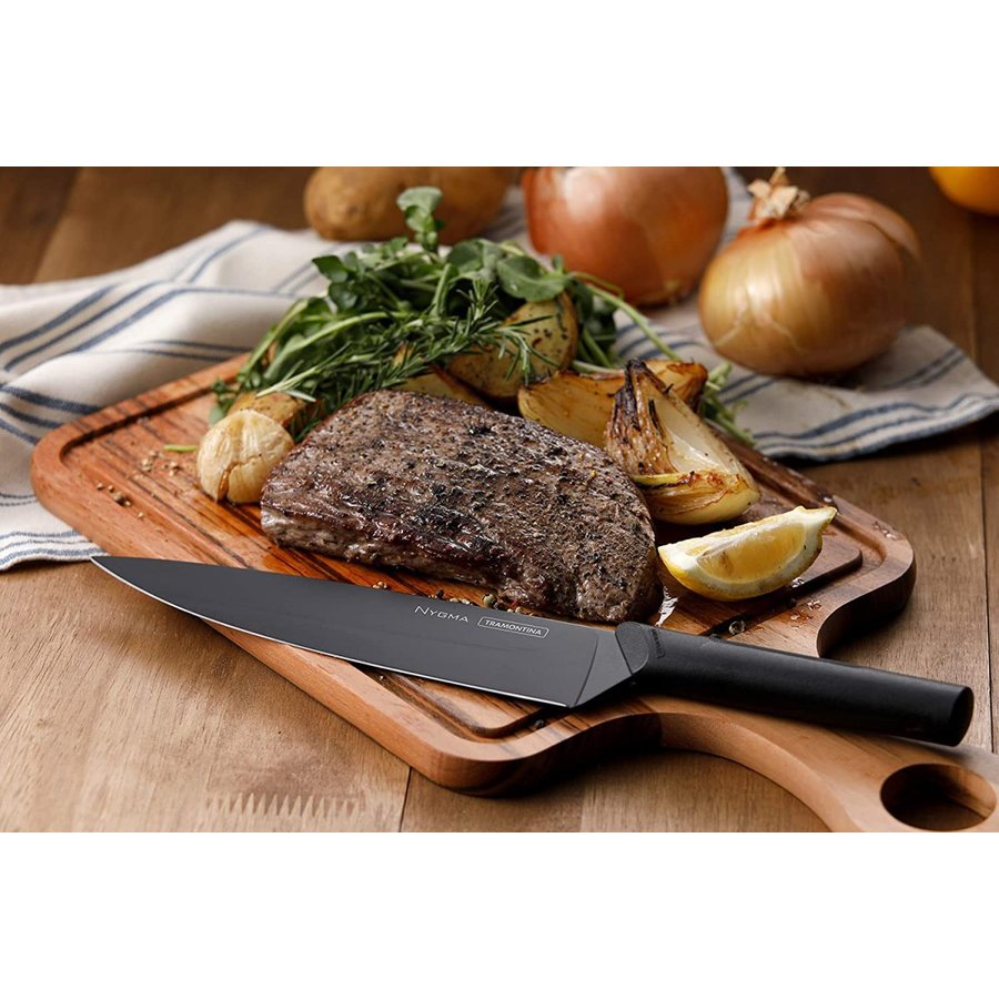お肉や魚を捌きに　牛刀包丁切れ味バツグンの包丁刃渡り約20cm　ブラック色トラモンティーナステンレス包丁 ブラジル製 ニグマ ブラック 23684　008