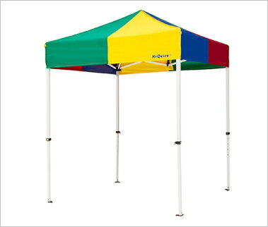 簡単組み立て、60秒で設営できる！ あらゆるシーンで活躍する、ミスタークイック。 すべての部品を一体化したクイックテントです。 二人でわずか60秒で、簡単に設営できます。 豊富なサイズとカラーバリエーションで アウトドアからスポーツ、イベントまで 用途に合わせて自由にお選びいただけます。 ◆総アルミタイプ 【サイズ】 ●テントサイズ：間口180×奥行180 A: 間口180cm B: 奥行180cm C: 軒高149cm〜181cm D: 全高222cm〜254cm 最高全高254cm 総重量:19kg ●最高軒高：181.0cm ●最高全高：254.0cm ●総重量 19kg 【材　質】 ■フレーム：総アルミタイプ 支柱：アルミ 上部35角・下部28角 　アルマイト加工（防腐加工） 　合金番号 6061 T-5 サイドクロスフレーム：26×16 　内部リブ有 接続具：強化プラスチック ■天幕テント生地： ・通常規格 ポリエステル100% ・500D裏面ポリウレタン塗布 ・防水加工（耐水圧1500mm以上） ・防炎製品認定・紫外線遮蔽率99.9%以上 ・遮光率カラー物99.7% 白96.7% 【付属品】 ■ロープ・自在付き各4本 ・杭（直径8mm×300mm）4本 フレーム・天幕・横幕各収納袋・取扱説明書 ■収納寸法:梱包箱寸法 ・フレーム280×280×H1340 ・天幕520×420×H120 天幕を付けたままフレーム収納カバーを 被せた寸法410×410×H1310 ジョイント説明規格一覧表 テントサイズ/cm 軒高/cm 全高/cm 総重量/kg T-11 180×180178.3270.027 T-12 180×270 215.5 330 28 T-22 240×240178.3270.029 T-23 240×360 215.5 330.0 39 T-24 240×480215.5330.052 T-33 300×300 215.5 343.0 35 T-34 300×450215.5343.045 T-36 300×600 215.5 343.0 59 6T-18 一辺180の正六角形 178.3 270.0 35 6T-24 一辺240の正六角形 215.3 343.0 48 KT-12 180×270 215.5 240.0 29「全高」「軒高」の定義　　 カラーバリエーション自転車 アウトドア 防災グッズ こちらからもご覧いただけます