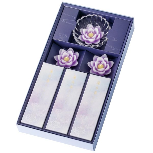 カメヤマ 蓮水香 線香・ローソクセット 紫 I1344-00-02/1305-045