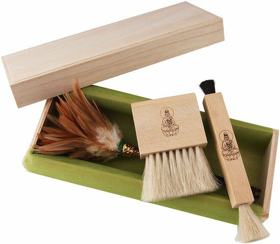 ご仏壇を掃除浅草のブラシ作りの職人仏壇　掃除ブラシ毛ばたき・幅広ブラシ・角両毛ブラシ 3点セットh962