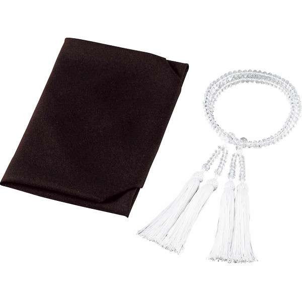 女性用京念珠 特撰 水晶二輪正絹松風頭房共仕立 正絹ふくさセット内径約560mm 女性用 京念珠401-5000 409-5000