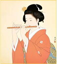 特色工芸色紙1枚 大和撫子 伝統の美人画 笛を吹く娘 作:清水玄澄 K7-001