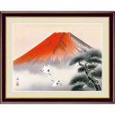 富士山水画額絵 「 赤富士飛翔 」 作:伊藤渓山 (F4サイズ・額飾り:42×34cm) G4-BF041