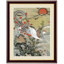 アート額絵 名作 「 旭日鳳凰図 」 作:伊藤若冲 (F4サイズ・額飾り:42×34cm) G4-BN072