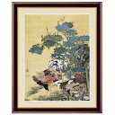 アート額絵 名作 「 紫陽花双鶏図 」 作:伊藤若冲 (F4サイズ・額飾り:42×34cm) G4-BN073