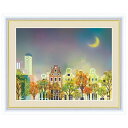アート額絵 「 月夜の街並み 」 作:横田 友広 (F4サイズ・額飾り:42×34cm) G4-CE003