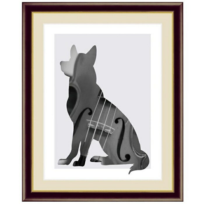 アート額絵 「 Violin 」 Dog 作:山口 美咲 (F6サイズ・額飾り：52×42cm) G4-CJ005