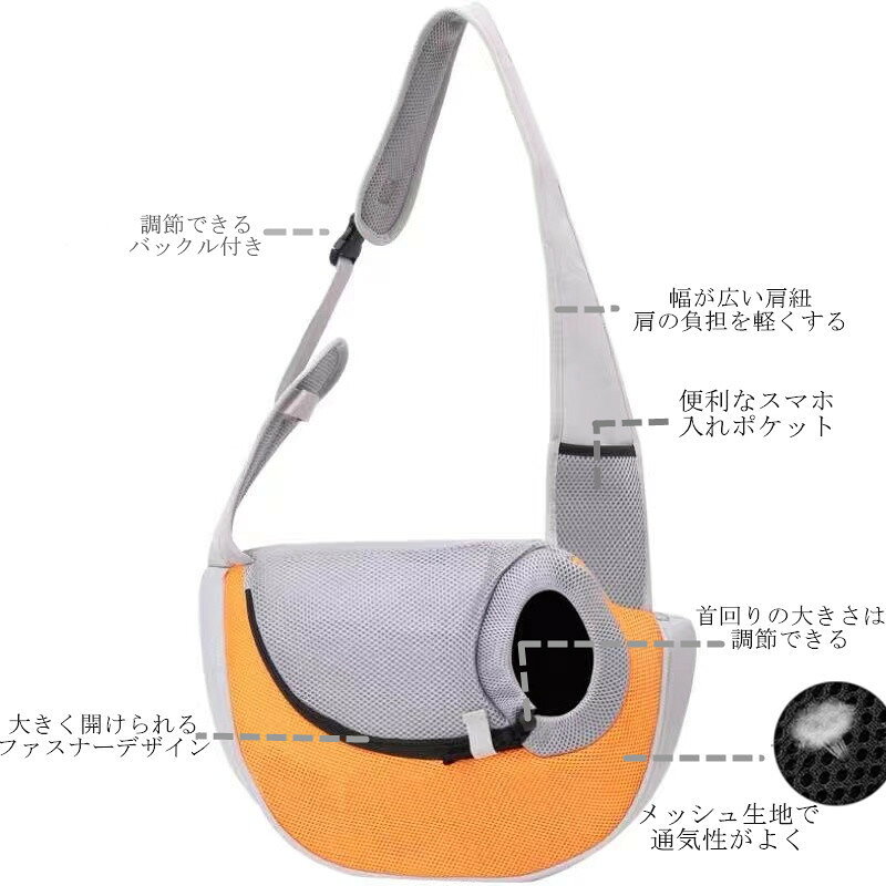 ペットバッグ ペットキャリーバッグ 猫用 犬用 軽量 携帯しやすい 斜めがけ 飛び出...