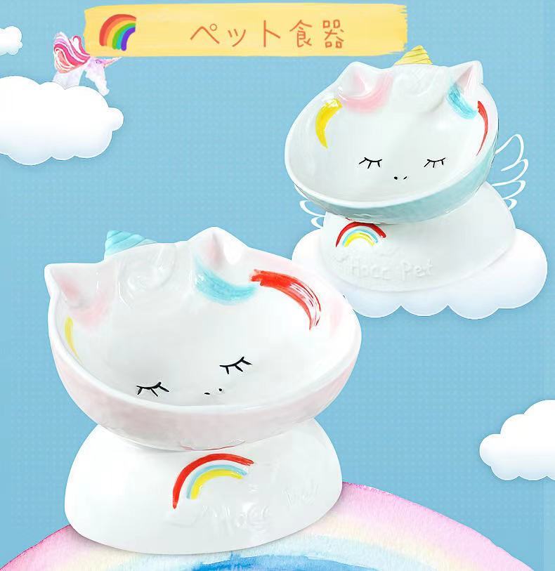 ペット食器 フードボウル エサ皿 水入れ 犬 猫 食べやすい 陶器 食器台 スタンド付き シングル