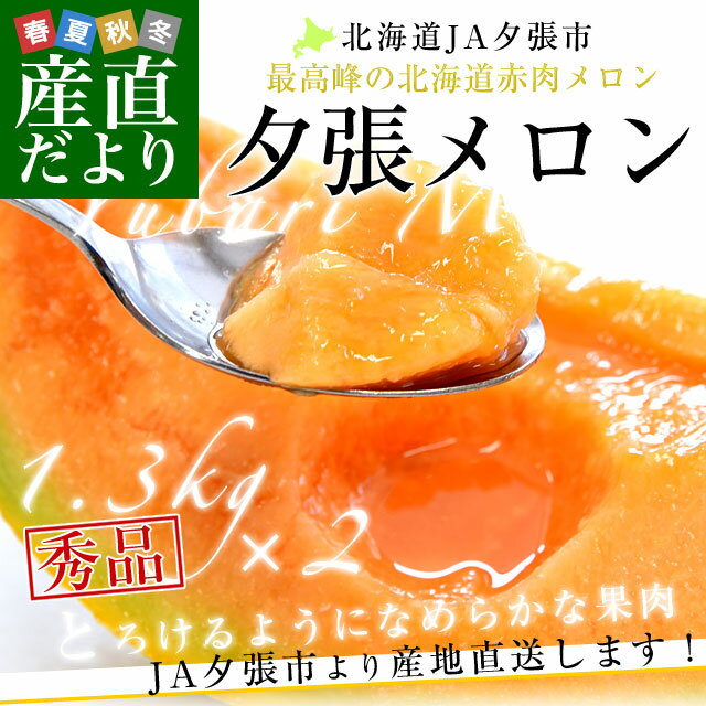 北海道より産地直送 JA夕張市 夕張メロン 秀品 2玉（1.3キロ×2玉） 送料無料ゆうばり 夕張キング めろん