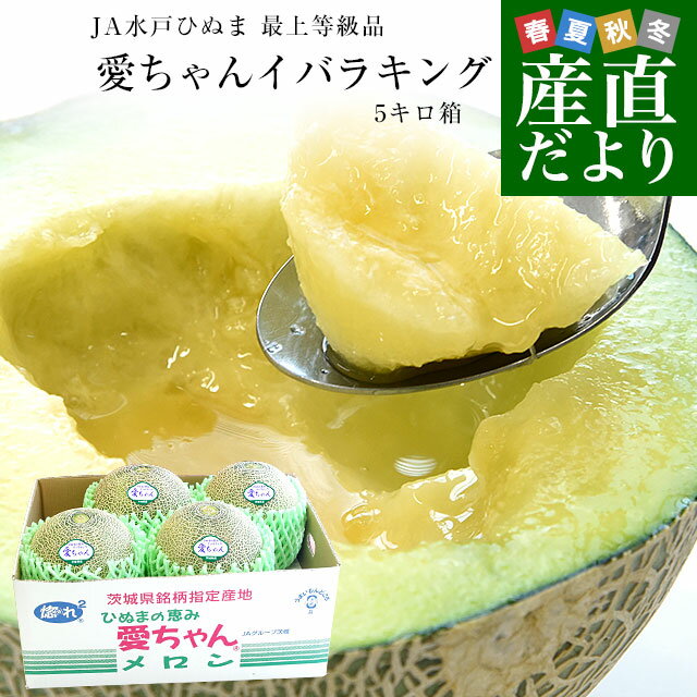 茨城県より産地直送 JA水戸ひぬま 最上等級品 愛ちゃんイバラキングメロン 4Lから3Lサイズ 5キロ箱 (3玉から4玉) 送料無料 メロン めろんのサムネイル