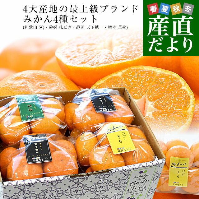 【お歳暮 ギフト】4大産地の最上級みかん4種詰め合わせ（和歌山 SQ・愛媛 味ピカ・静岡 天下糖一・熊本..