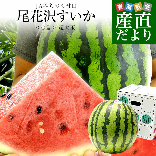 山形県産 JAみちのく村山 尾花沢すいか 訳あり ＜C品＞ 大玉5Lサイズ以上 1玉 9キロ以上　西瓜 スイカ すいかのサムネイル