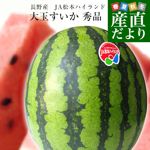長野県産　JA松本ハイランド　大玉スイカ　秀品　4Lから5Lサイズ　9キロ以上　1玉入り　送料無料　西瓜　すいかのサムネイル