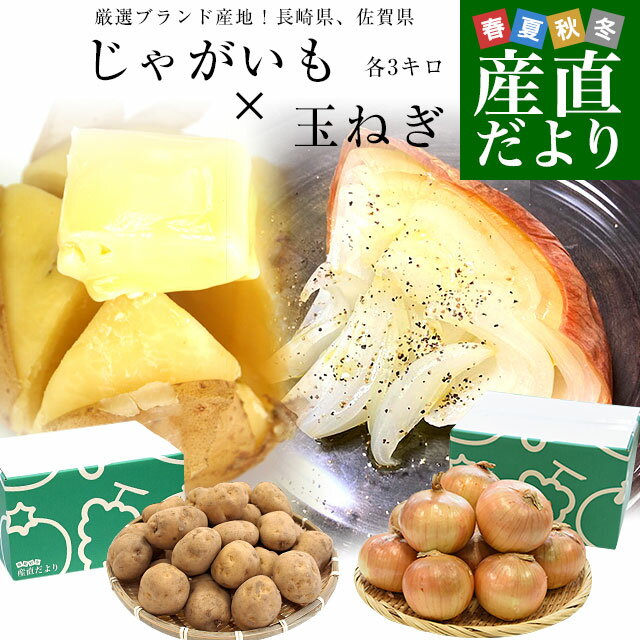 厳選ブランド産地！じゃがいも×玉ねぎ2箱セット（長崎県産 じゃがいも×佐賀県産玉ねぎ　各3キロ）送料無料　ジャガイモ　玉ねぎ　玉葱　馬鈴薯　野菜　市場発送