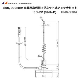 【ポイント5倍】無線 日本アンテナ 800・ 900MHz帯 車載用高利得 マグネット式アンテナセット HMG-930A セット 3D-2V ホイップアンテナ 移動局 車載用 mcAccess マグネット式基部