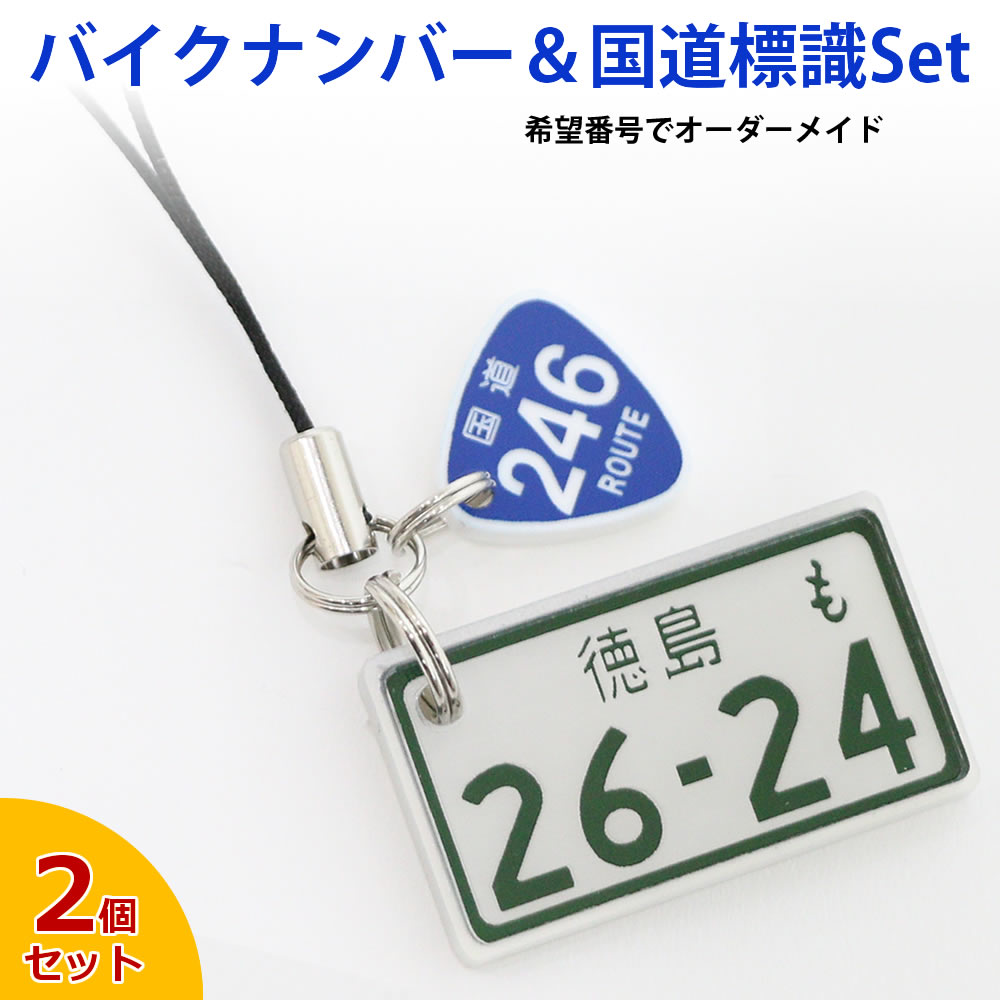 ナンバープレートストラップ 国道標識付 特許 ナンバープレート キーホルダー （自動二輪 同一内容2個セット） 超リアル 文字が消えない レーザー彫刻 自動二輪 中型バイク 大型バイク 納車記念 父の日 プレゼント ナンバーキーホルダー ストラップ 父の日プレゼント