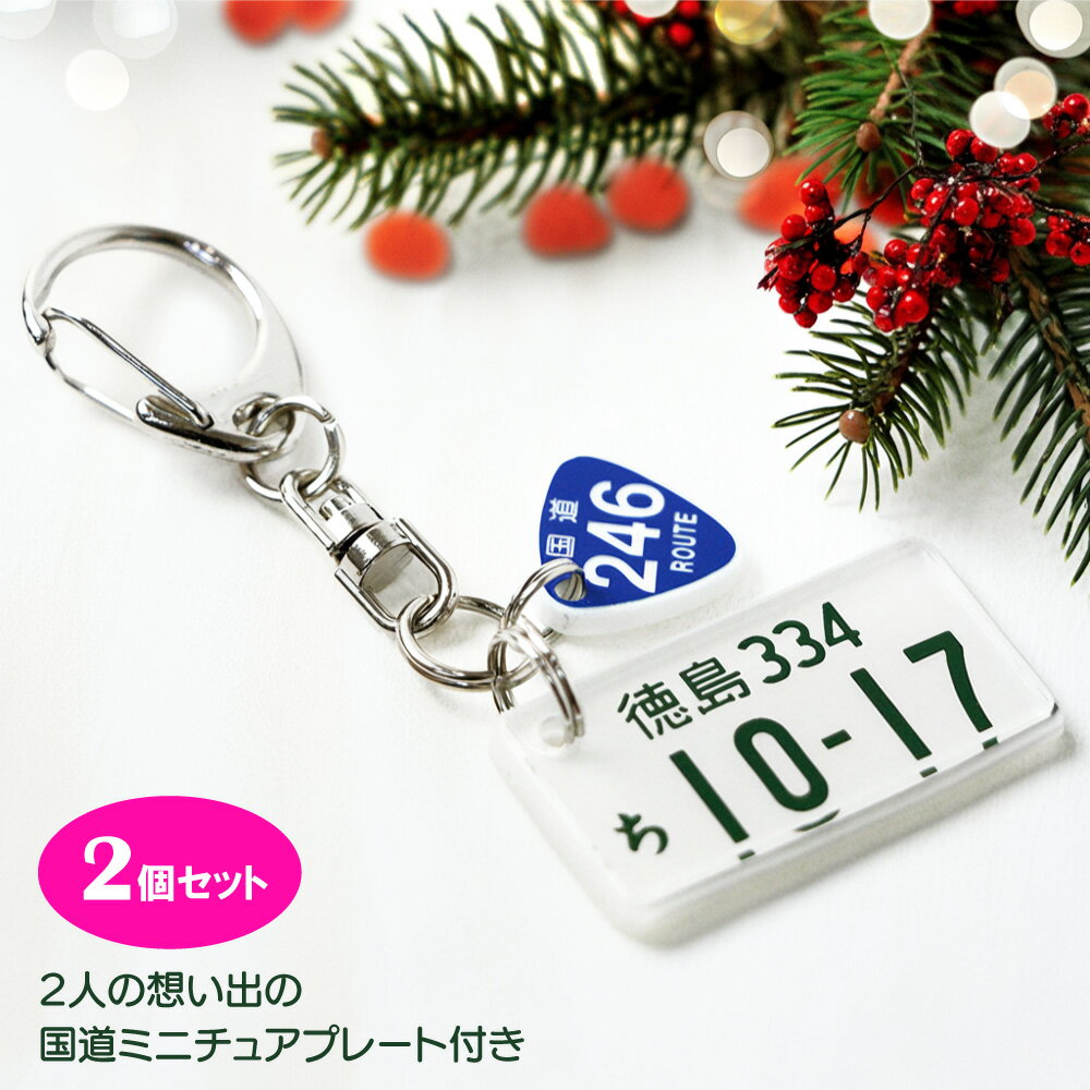 クリスマスプレゼント 標識付超リアル ナンバープレート キーホルダー （自動車） （同一内容2個セット） ＼15万個突破／ レーザー彫刻 車好き 納車記念 廃車記念 名入れ オーダーメイド ナンバー フレーム 国道 おむすび プレゼント