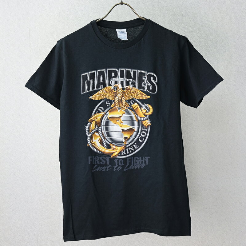 Rakuten - USミリタリーデザインTシャツ [MARINES]　アメリカ ROTHCO ロスコ 海兵隊 マリーン MILITARY ミリタリー 半袖 ショートスリーブ トップス プリントTシャツ デザイン メンズ 男性用 カラープリント ブラック 黒　エスアンドグラフ