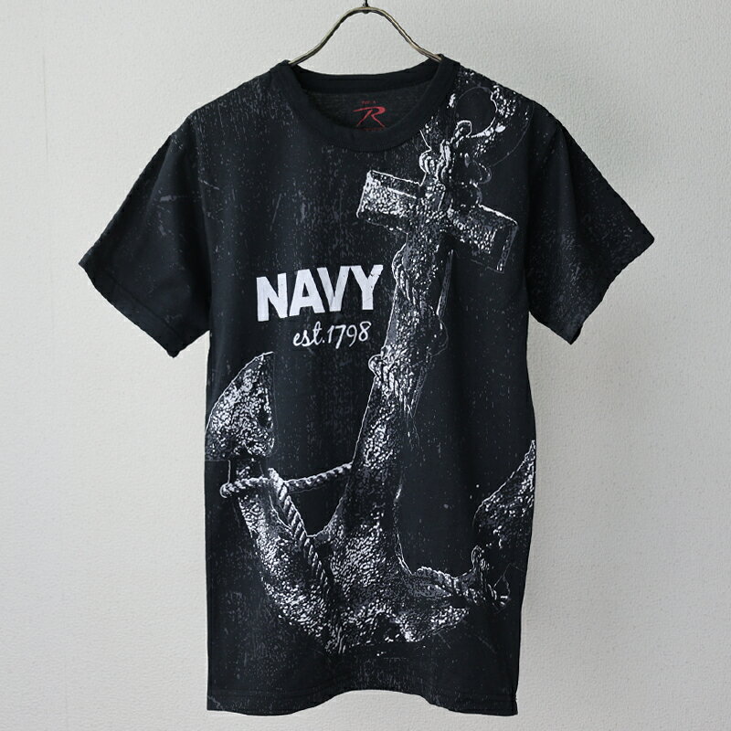 Rakuten - USミリタリーデザインTシャツ [NAVY・イカリ]　アメリカ ROTHCO ロスコ 海軍 ネイビー ANCHOR アンカー MILITARY ミリタリー 半袖 ショートスリーブ トップス プリントTシャツ デザイン メンズ 男性用 グラフィック プリント ブラック 黒　エスアンドグラフ