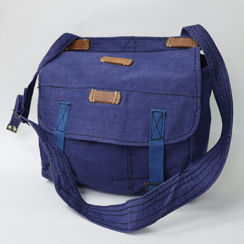 ルーマニア軍. ブレッドバッグ [ブルー] 革付き・ホルダーストラップなし《実物・USED》　実物 きれい ミリタリー 軍モノ VINTAGE ヴィンテージ 補強 革 レザー ショルダーバッグ カバン コットン クラシック 古い 昔 自転車 バイク ブルー　エスアンドグラフ