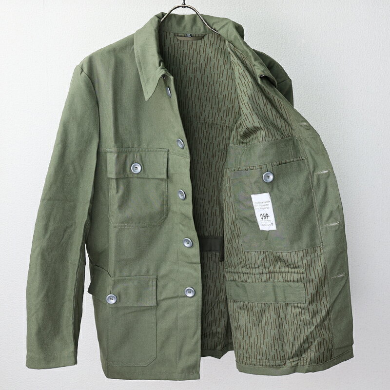 ドイツ連邦軍. レインドロップ迷彩生地使用 作業用 OD ジャケット《実物生地使用》 ドイツ ドイツ軍 BW DE ミリタリー ポケット付き 厚手 丈夫 作業着 おしゃれ メンズ 男性用 東ドイツ 東独 NVA 迷彩 レインドロップ エスアンドグラフ