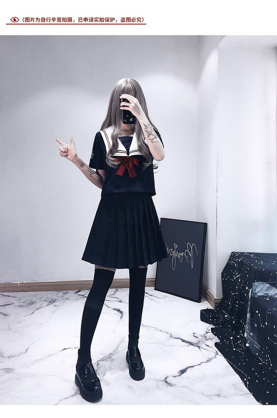 セーラー服　女子高生　スクール制服　学生清純　コスプレ 衣装　上下セット 上衣 スカート春夏秋短袖長袖ハイソックス付属