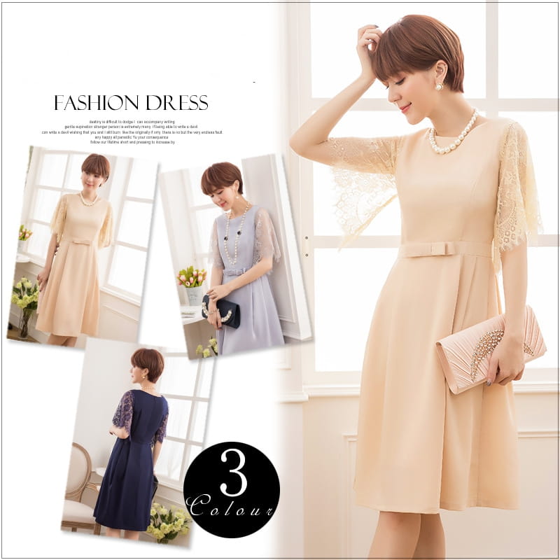 新作 送料無料 パーティードレス ドレス ワンピース ビジュードレス ミディアムドレス レース シフォン ドレープ 袖有り 膝丈 ハーフ丈 他と被らない 結婚式 二次会 披露宴 謝恩会 食事会 記念日 パーティ ブライダル レディース 20代 30代 40代 大きいサイズ お呼ばれ