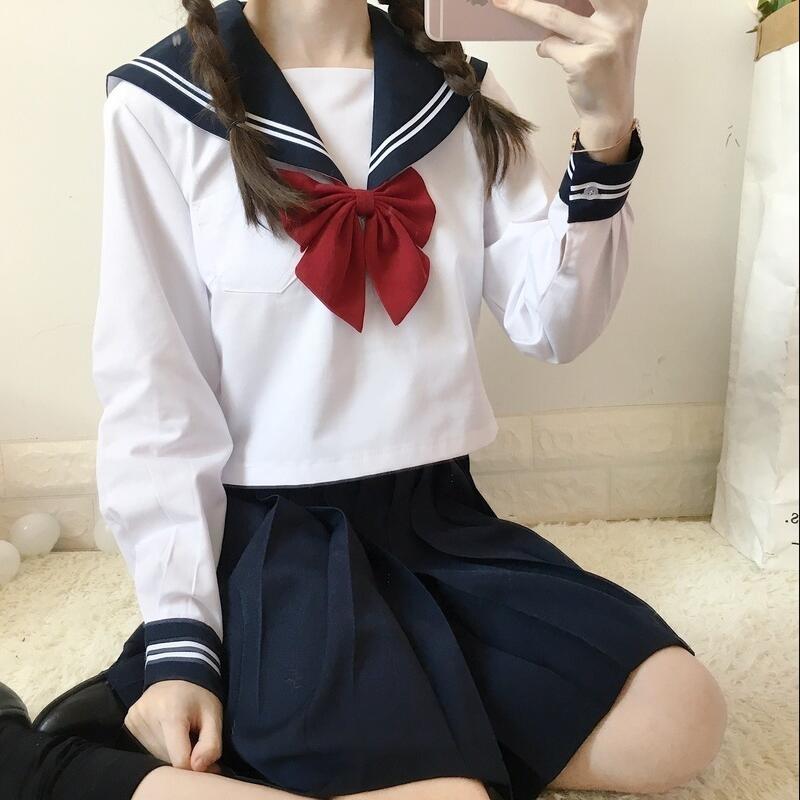 セーラー服　女子高生　スクール制服　学生清純　コスプレ 衣装　上下セット 上衣 スカート春夏秋短袖長袖ハイソックス付属