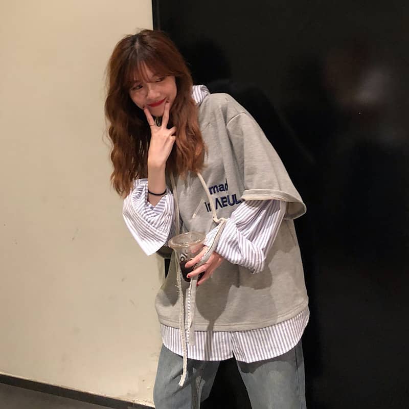 Rakuten - 激安2022新作冬春服ロングパーカー 長袖 tシャツ 重ね着風 アウタートレーナー韓国ファッション