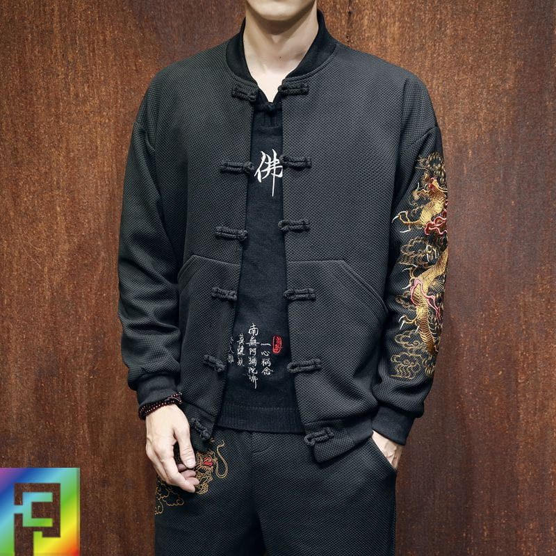 スカジャン メンズ 中国風ボタン 刺繍 ジャンパー ブルゾン バイクジャケット アウターライダース 長袖..