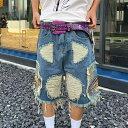 2024春新作 メンズ服 男女兼用 ビンテージ風 デニムパンツ ダメージ ハーフパンツ ストリート系
