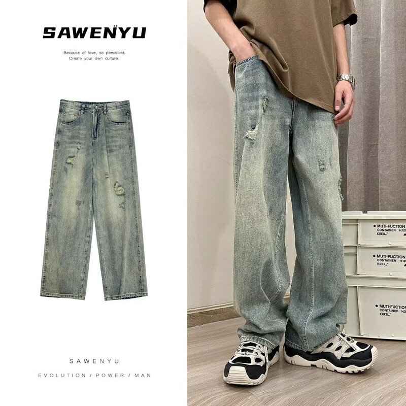 樂天商城 - 2024春新作 メンズ服 男女兼用　デニムパンツ　ワーク風　ロングパンツ　ストリート系